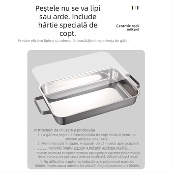 Tavă de gătit din oțel inoxidabil 316, dreptunghiulară, adâncă și îngroșată, cu capac, pentru plitele cu inducție.