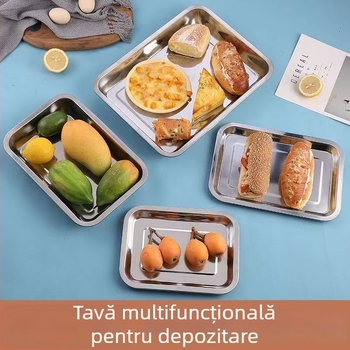 Farfurie pătrată din oțel inoxidabil pentru uz casnic și în exterior, tavă plată pentru cantine cu imprimare a logo-ului