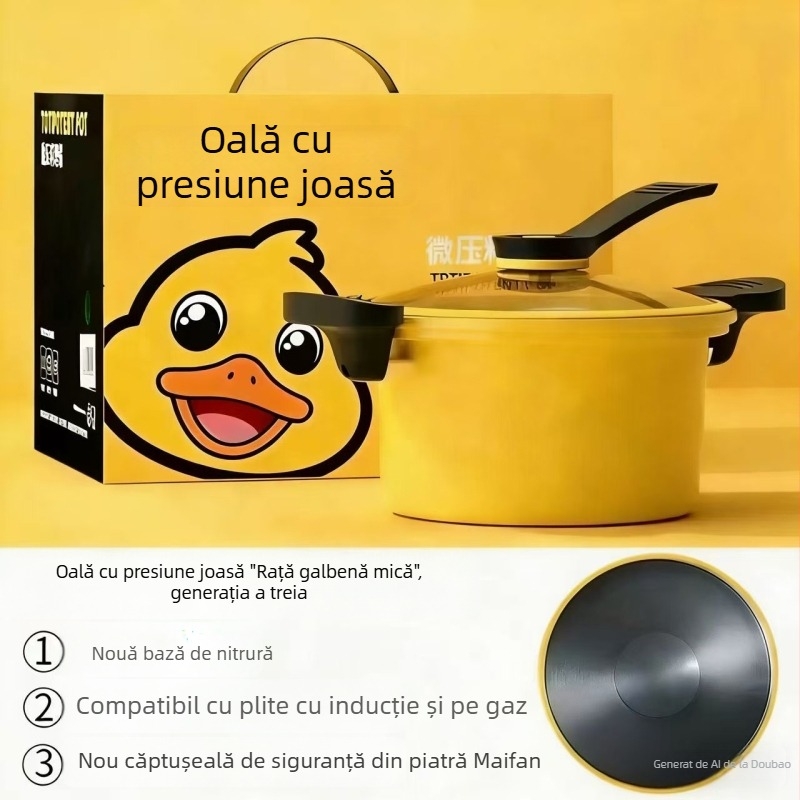 Oală sub presiune de 7L pentru supe, cu rață galbenă și capac transparent
