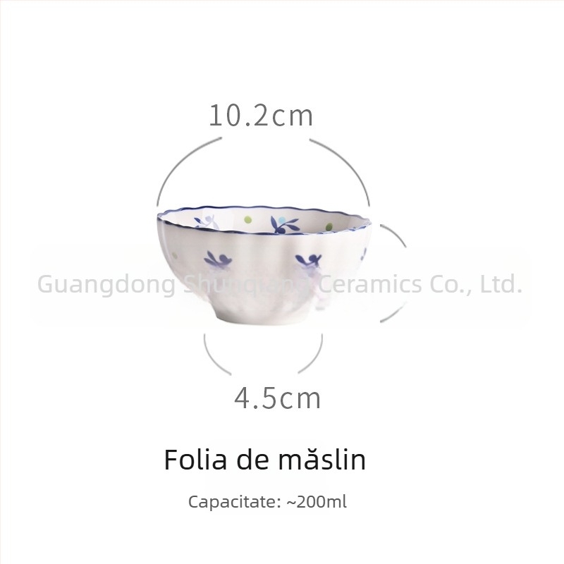 Bol de ceramică pentru masă, stil pastoral vintage, motiv căpșună, design creativ și drăguț, capacitate mare