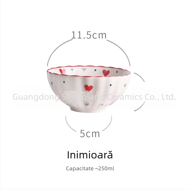 Bol de ceramică pentru masă, stil pastoral vintage, motiv căpșună, design creativ și drăguț, capacitate mare