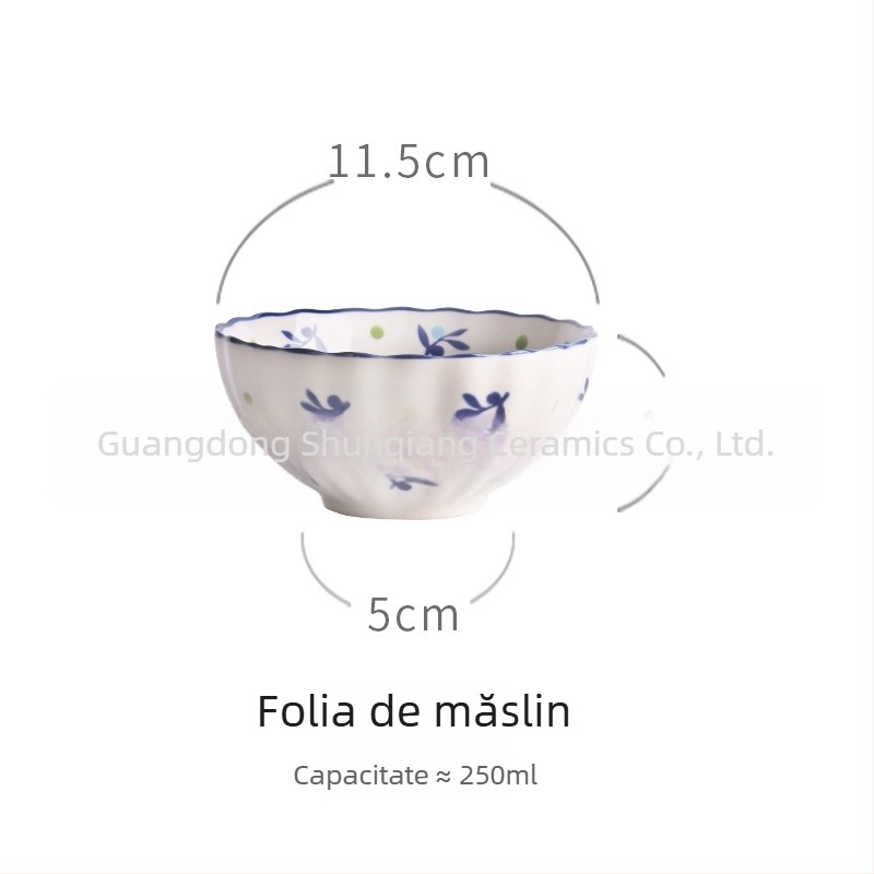 Bol de ceramică pentru masă, stil pastoral vintage, motiv căpșună, design creativ și drăguț, capacitate mare