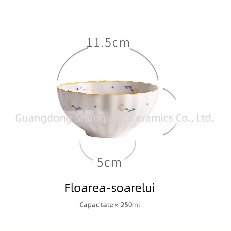 Bol de ceramică pentru masă, stil pastoral vintage, motiv căpșună, design creativ și drăguț, capacitate mare