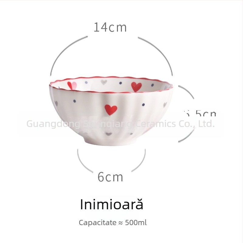Bol de ceramică pentru masă, stil pastoral vintage, motiv căpșună, design creativ și drăguț, capacitate mare