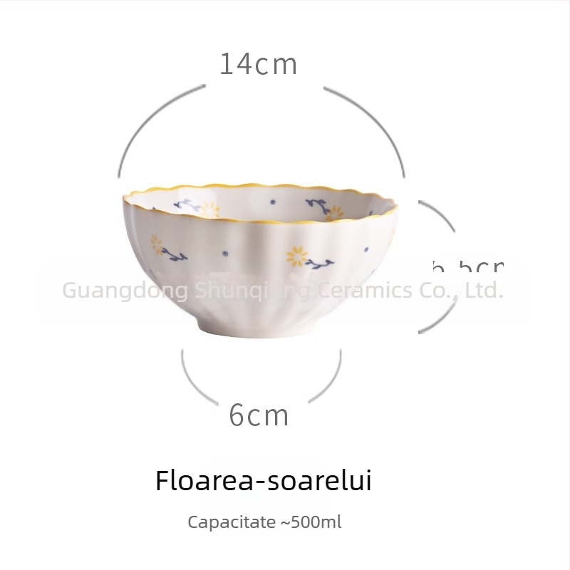 Bol de ceramică pentru masă, stil pastoral vintage, motiv căpșună, design creativ și drăguț, capacitate mare
