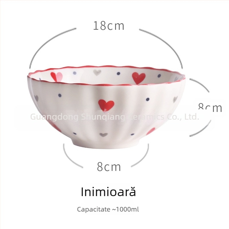 Bol de ceramică pentru masă, stil pastoral vintage, motiv căpșună, design creativ și drăguț, capacitate mare