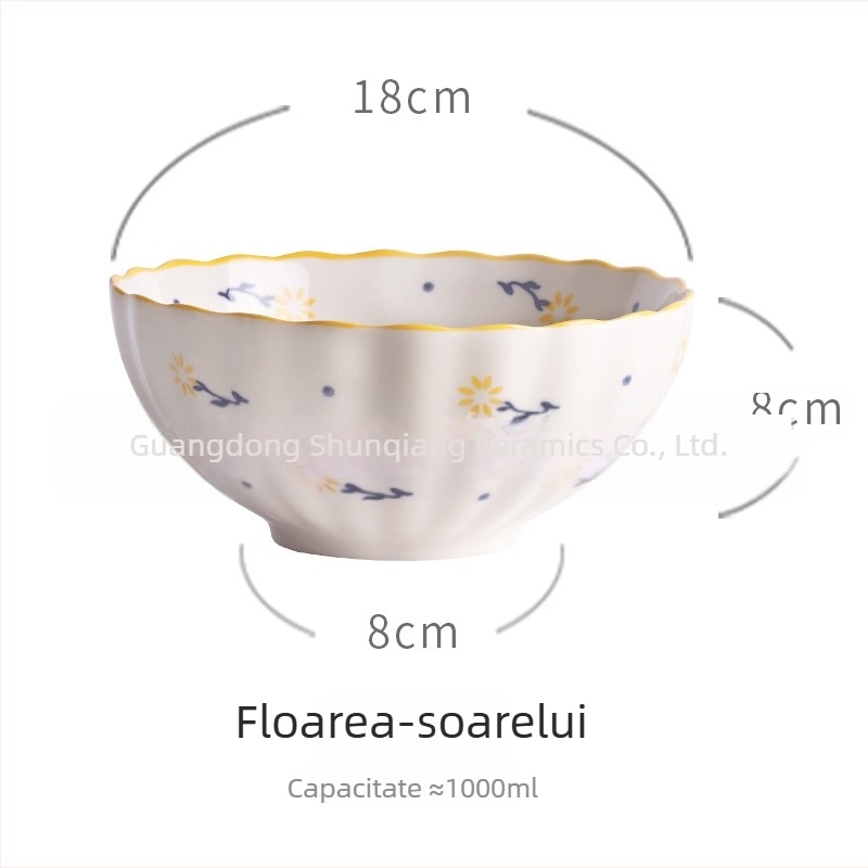 Bol de ceramică pentru masă, stil pastoral vintage, motiv căpșună, design creativ și drăguț, capacitate mare