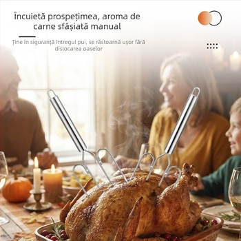 Furculiță de grătar din oțel inoxidabil cu capete multiple pentru camping și gătit în aer liber, cu frigărui și furculiță pentru friptură