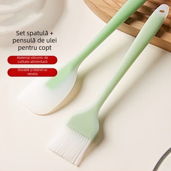Set din siliconă, 2 piese: pensulă și spatulă, pentru contact cu alimentele, 21 cm, pentru coacere și grătar