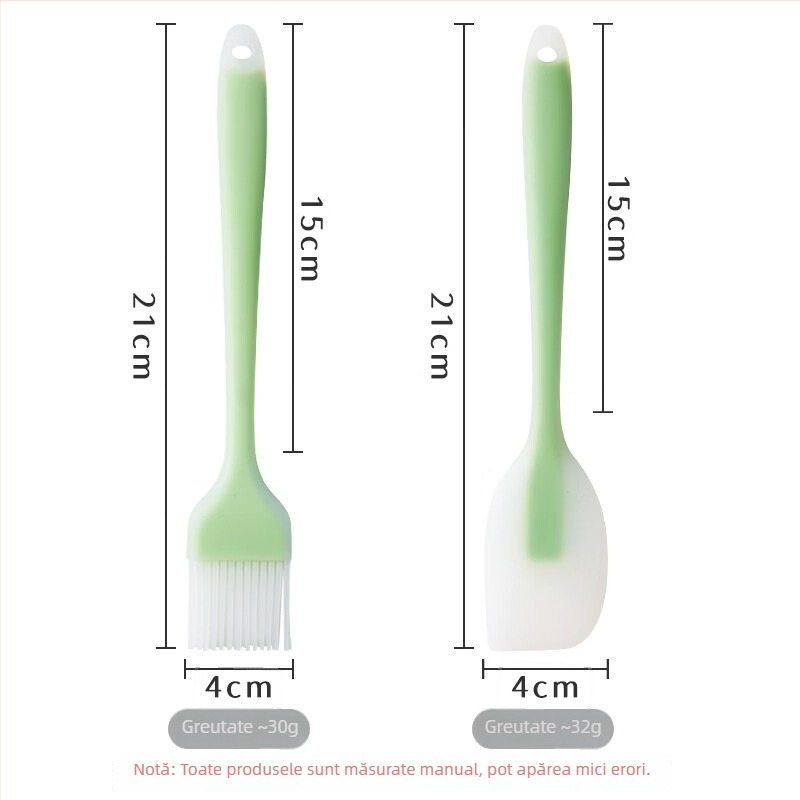 Set din siliconă, 2 piese: pensulă și spatulă, pentru contact cu alimentele, 21 cm, pentru coacere și grătar