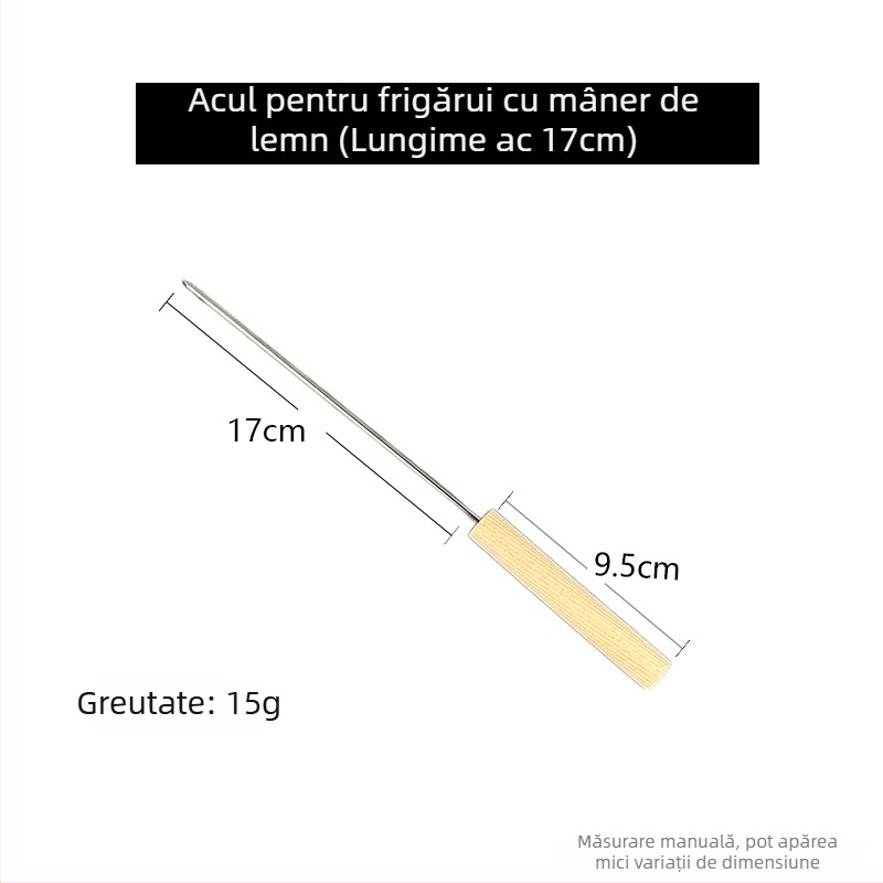 Frigărui de grătar cu mâner din lemn, din oțel inoxidabil gros, rotunde, pentru miel și carne