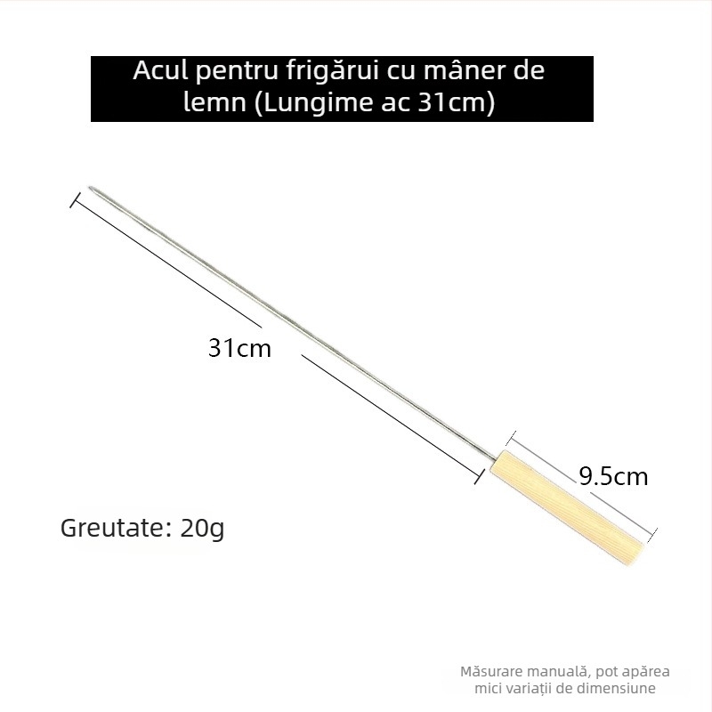 Frigărui de grătar cu mâner din lemn, din oțel inoxidabil gros, rotunde, pentru miel și carne
