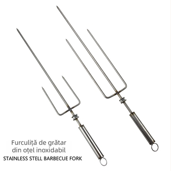 Furculiță din oțel inoxidabil pentru grătar, cu știfturi extinse pentru frigerea pulpei de miel, coaste de miel, pui, iepure, rață și carne afumată