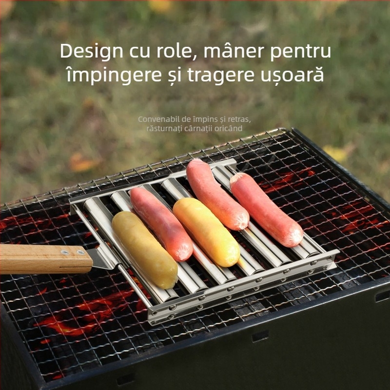 Grill demontabil pentru BBQ, rolă pentru cârnați, din oțel inoxidabil