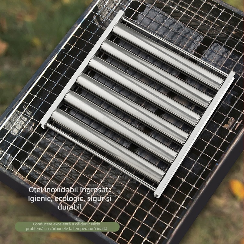 Grill demontabil pentru BBQ, rolă pentru cârnați, din oțel inoxidabil