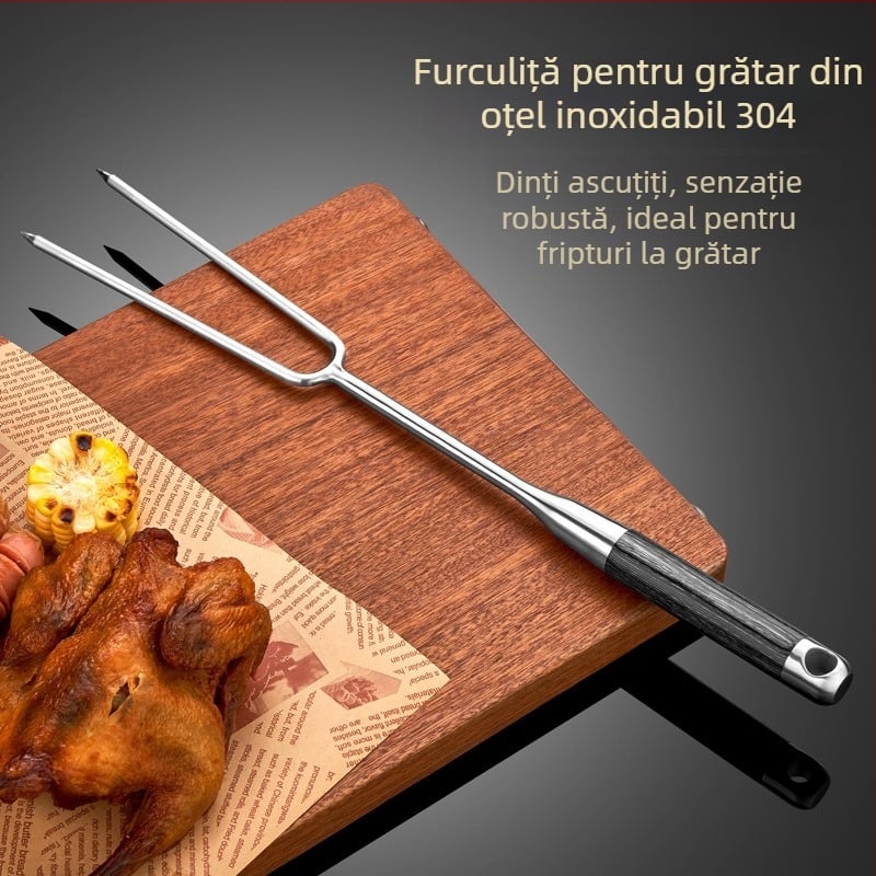 Hong Junda Furculă de grătar din oțel inoxidabil 304 pentru exterior – furculiță pentru fripturi, pui întreg și carne la grătar, unealtă pentru grătar