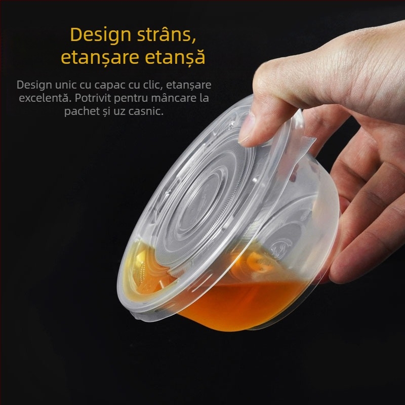 Set de tacâmuri de unică folosință cu boluri de supă din plastic, cutie pentru prânz și bețișoare; plastic îngroșat, ambalaj în lot