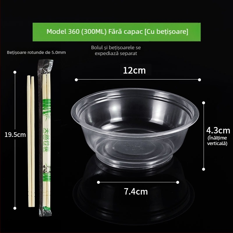 Set de tacâmuri de unică folosință cu boluri de supă din plastic, cutie pentru prânz și bețișoare; plastic îngroșat, ambalaj în lot