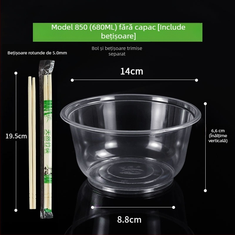 Set de tacâmuri de unică folosință cu boluri de supă din plastic, cutie pentru prânz și bețișoare; plastic îngroșat, ambalaj în lot