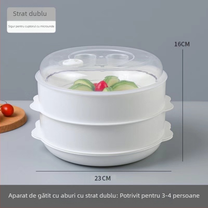 Coș de aburi din plastic pentru microunde, cu capac, suport de aburi pentru încălzirea meselor și a chiflelor, ustensile de bucătărie
