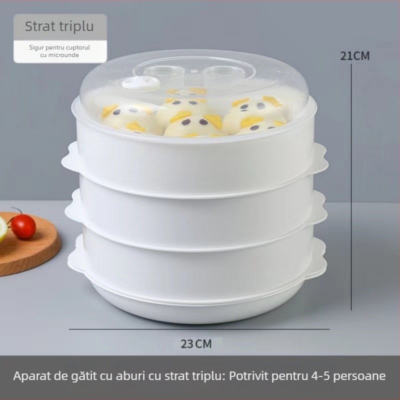 Coș de aburi din plastic pentru microunde, cu capac, suport de aburi pentru încălzirea meselor și a chiflelor, ustensile de bucătărie