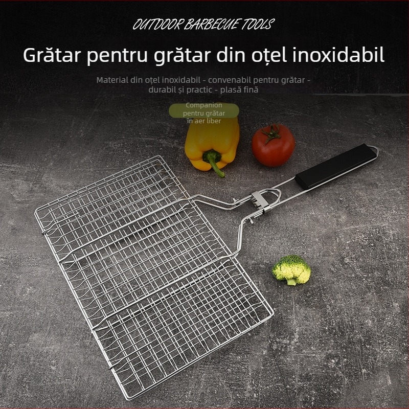 Grătar din oțel inoxidabil pliabil, portabil și demontabil, pentru pește și legume, oțel inoxidabil 430