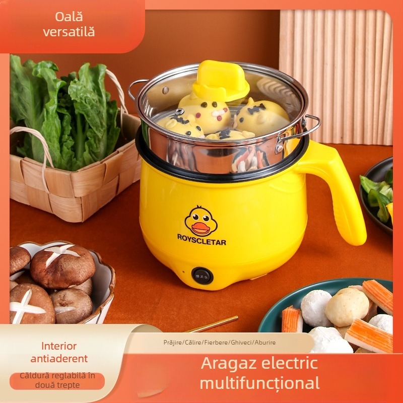 Mini oală electrică Little Yellow Duck – Totul într-unul, vas antiaderent, 2 L, prăjit și sotare, pentru cămin studențesc