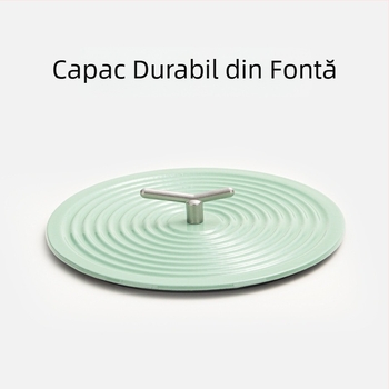 Oală din fontă emailată, diametru 22 cm, capacitate 3,1–4 L, pentru supe și tocănițe, multifuncțională, compatibilă cu plită cu inducție și gaz