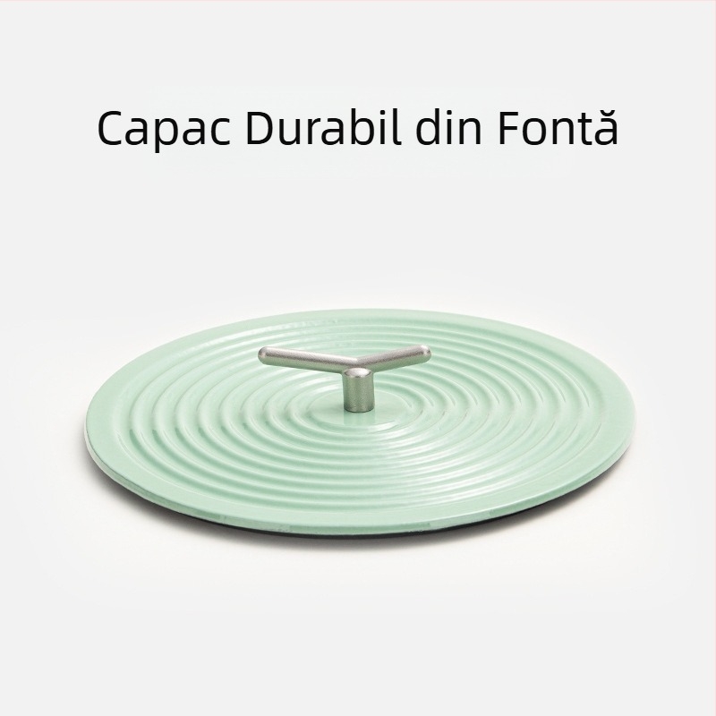 Oală din fontă emailată, diametru 22 cm, capacitate 3,1–4 L, pentru supe și tocănițe, multifuncțională, compatibilă cu plită cu inducție și gaz