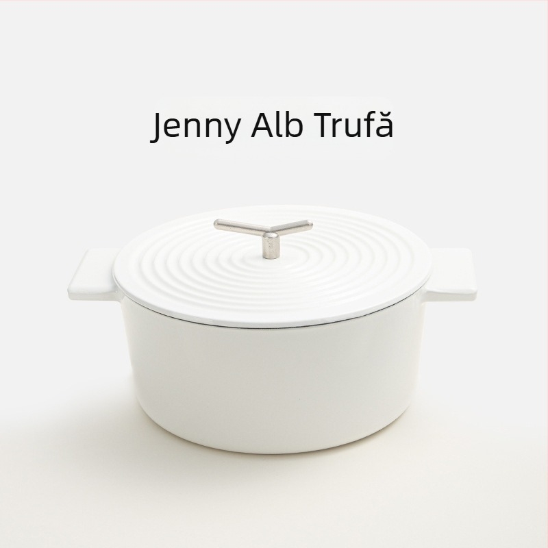 Oală din fontă emailată, diametru 22 cm, capacitate 3,1–4 L, pentru supe și tocănițe, multifuncțională, compatibilă cu plită cu inducție și gaz
