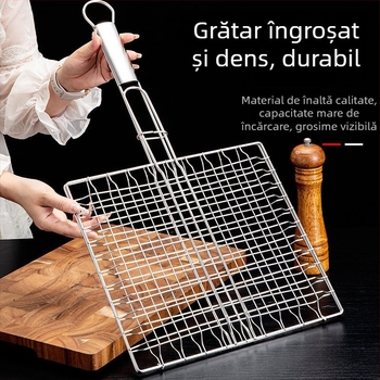 Gril din oțel inoxidabil pentru exterior, cu cleme pentru pește, cleme pentru legume, plasă pentru carne și tavă de coacere pliabilă