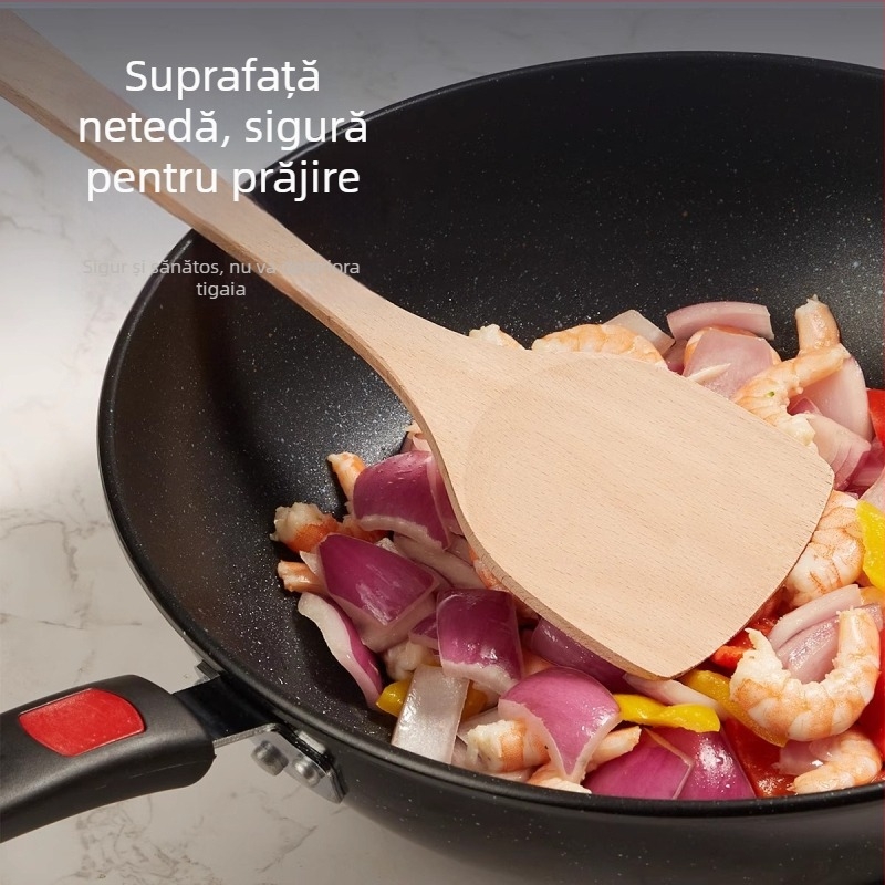 Lopată din lemn cu mâner lung pentru tigăi antiaderente, rezistentă la temperaturi înalte
