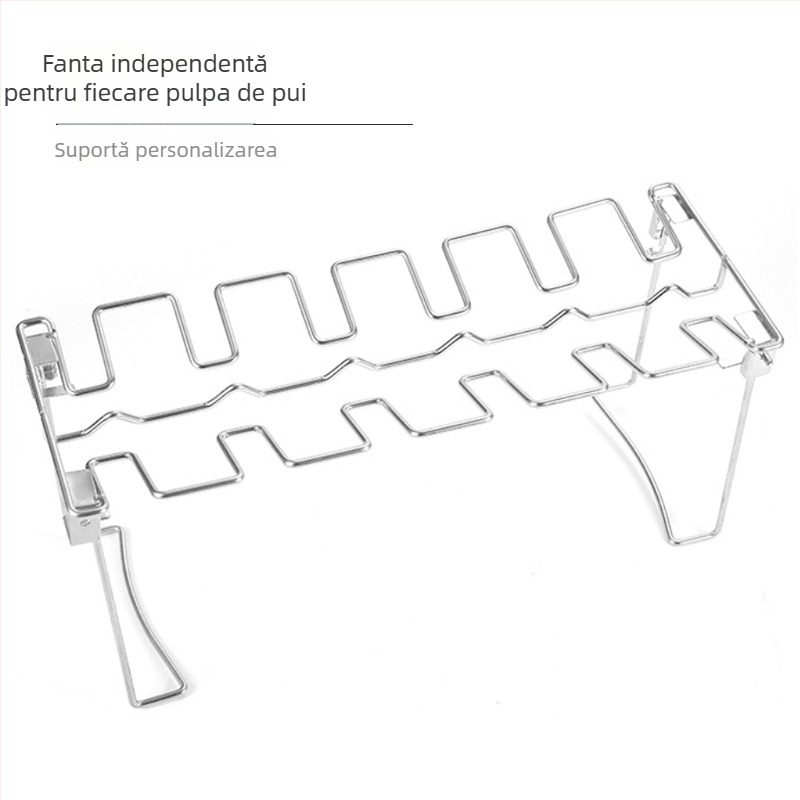 Suport pliabil din oțel inoxidabil pentru picioarele de pui, pentru camping BBQ, cu tigaie grill