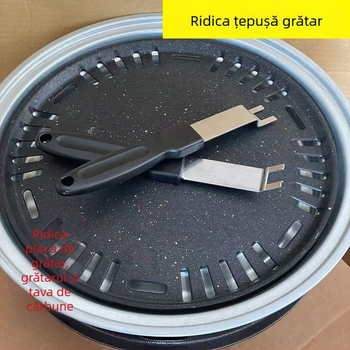Unealtă din oțel inoxidabil pentru grătar: ridicător de farfurii, deschizător de sticle, furculiță pentru grătar și unealtă de desfăcare pentru grătare cu cărbune în aer liber