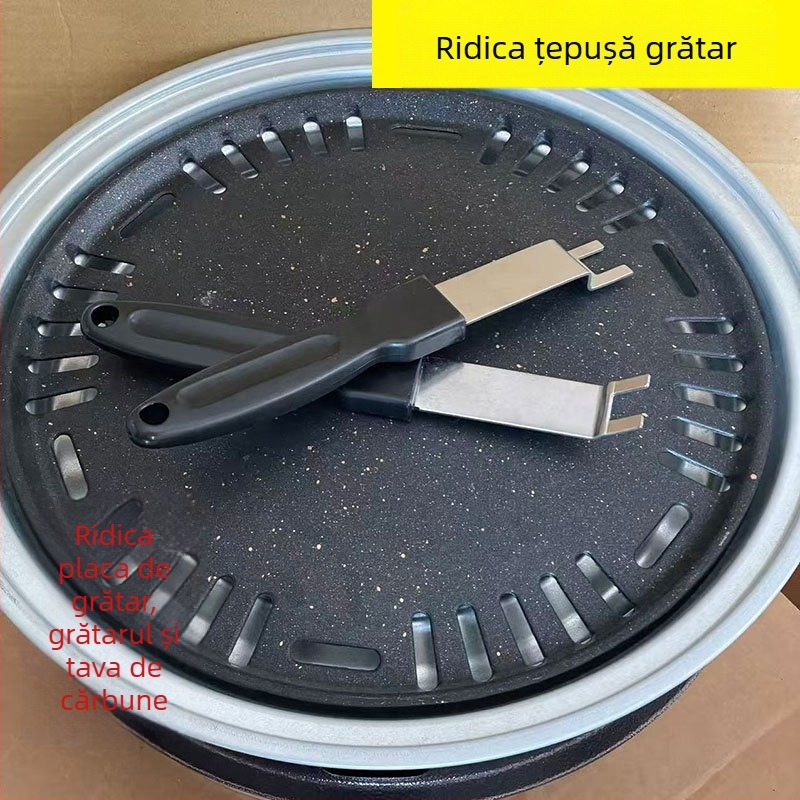 Unealtă din oțel inoxidabil pentru grătar: ridicător de farfurii, deschizător de sticle, furculiță pentru grătar și unealtă de desfăcare pentru grătare cu cărbune în aer liber