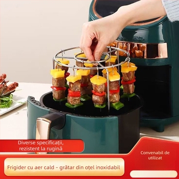 Raft rotund din oțel inoxidabil pentru frigărui agățate, compatibil cu friteuza cu aer și cuptor, suport vertical pentru frigărui