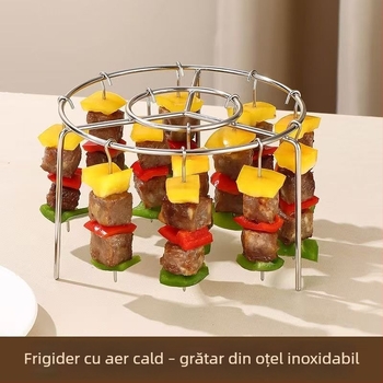 Raft rotund din oțel inoxidabil pentru frigărui agățate, compatibil cu friteuza cu aer și cuptor, suport vertical pentru frigărui