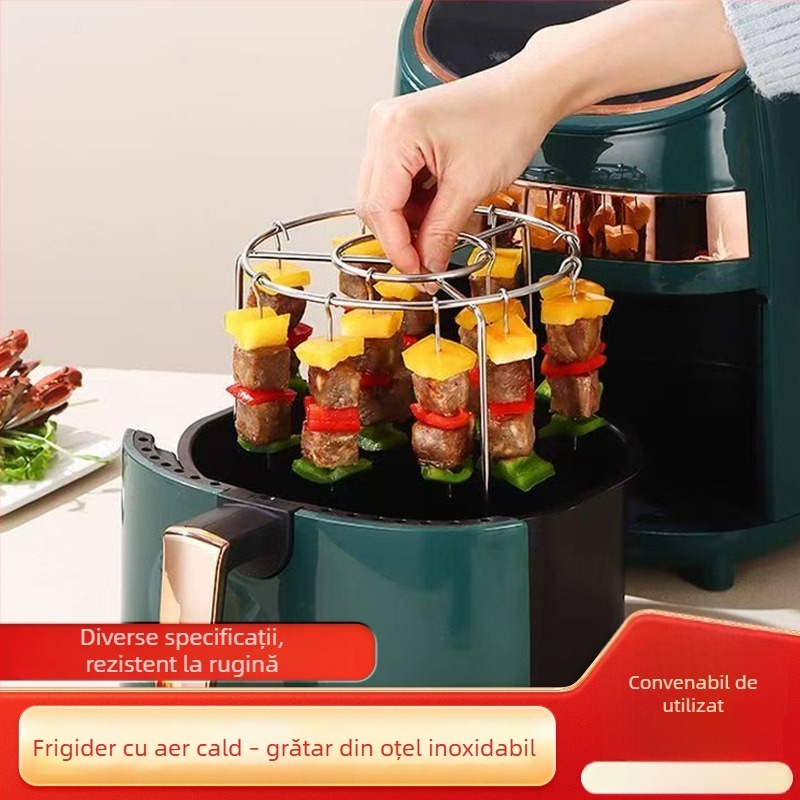 Raft rotund din oțel inoxidabil pentru frigărui agățate, compatibil cu friteuza cu aer și cuptor, suport vertical pentru frigărui