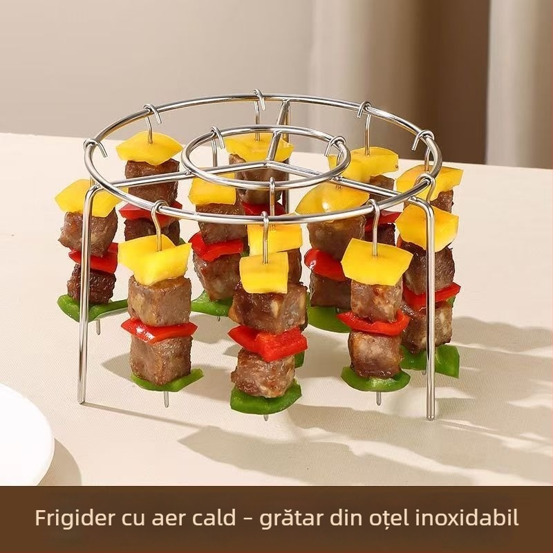 Raft rotund din oțel inoxidabil pentru frigărui agățate, compatibil cu friteuza cu aer și cuptor, suport vertical pentru frigărui