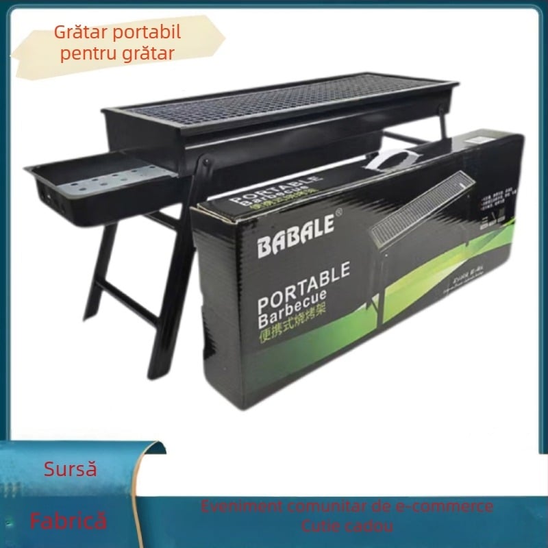 Grill BBQ portabil pentru exterior, din oțel inoxidabil ultra-gros, set complet de unelte pentru familie și sârmă din oțel inoxidabil