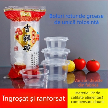 Vasuri de unică folosință, circulare, cu pereți îngroșați, pentru takeout și supe cu tăiței, din plastic, set de dimensiuni variate