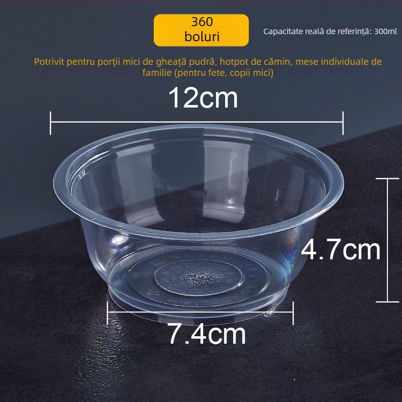 Vasuri de unică folosință, circulare, cu pereți îngroșați, pentru takeout și supe cu tăiței, din plastic, set de dimensiuni variate