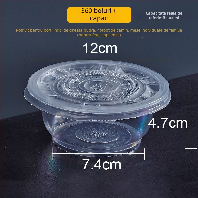 Vasuri de unică folosință, circulare, cu pereți îngroșați, pentru takeout și supe cu tăiței, din plastic, set de dimensiuni variate
