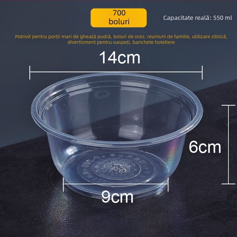 Vasuri de unică folosință, circulare, cu pereți îngroșați, pentru takeout și supe cu tăiței, din plastic, set de dimensiuni variate