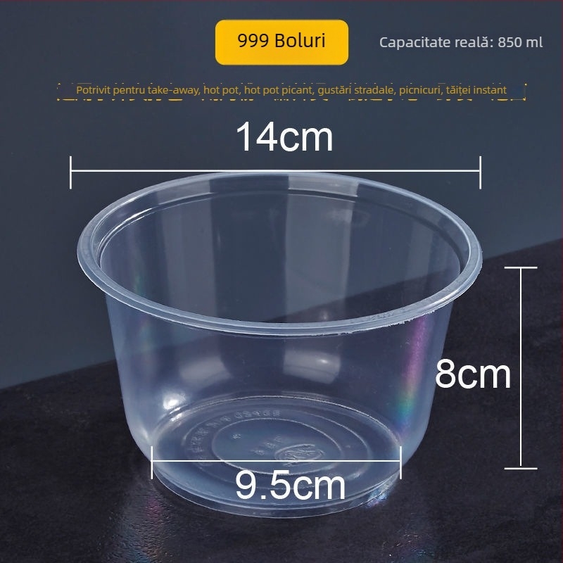 Vasuri de unică folosință, circulare, cu pereți îngroșați, pentru takeout și supe cu tăiței, din plastic, set de dimensiuni variate