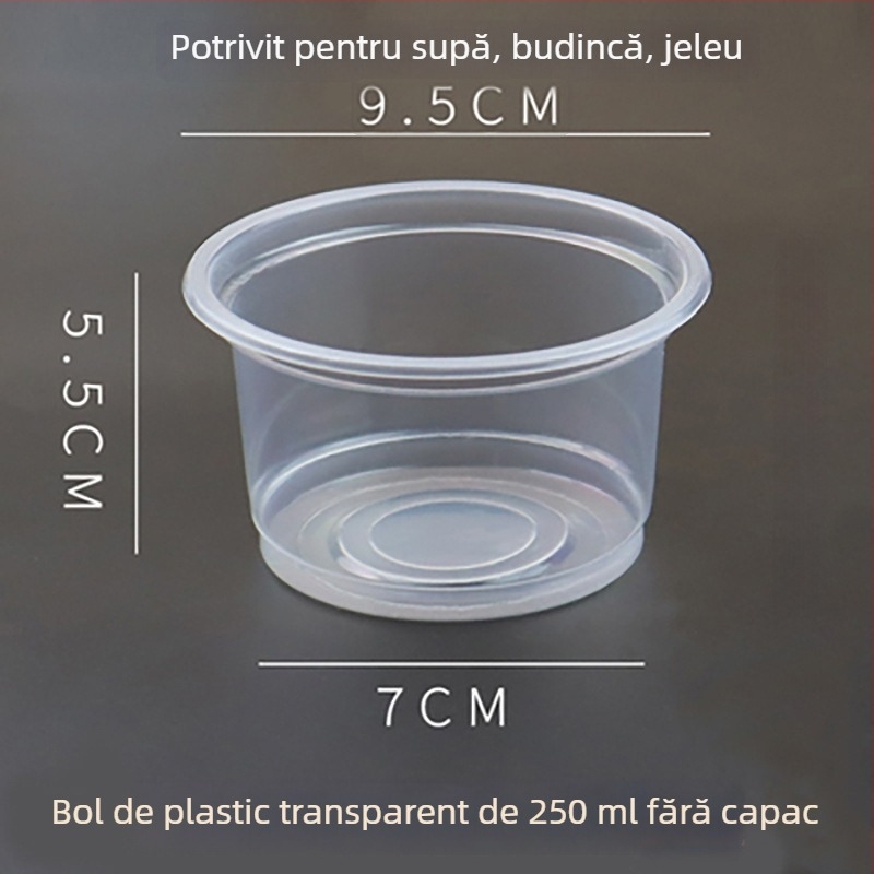 Vasuri de unică folosință, circulare, cu pereți îngroșați, pentru takeout și supe cu tăiței, din plastic, set de dimensiuni variate