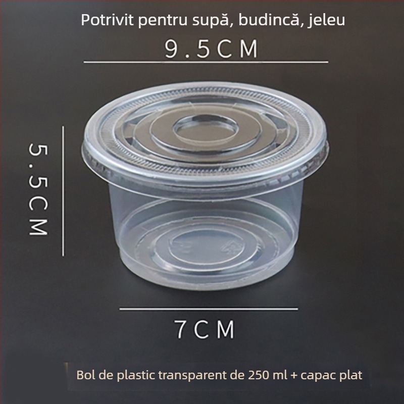 Vasuri de unică folosință, circulare, cu pereți îngroșați, pentru takeout și supe cu tăiței, din plastic, set de dimensiuni variate