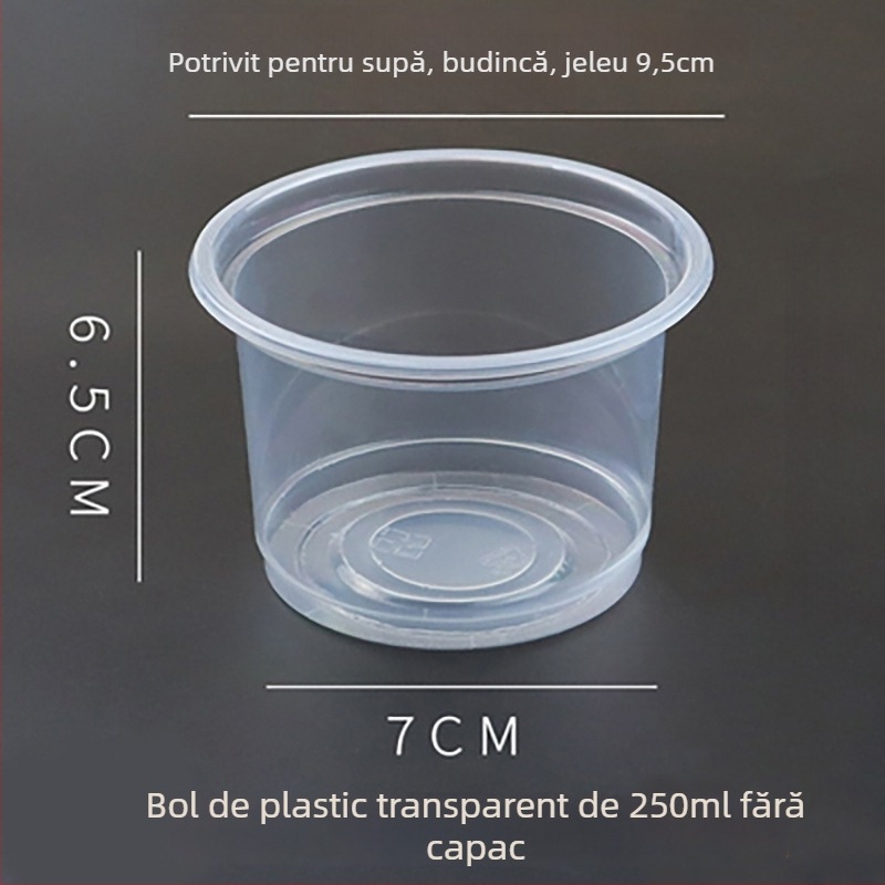 Vasuri de unică folosință, circulare, cu pereți îngroșați, pentru takeout și supe cu tăiței, din plastic, set de dimensiuni variate