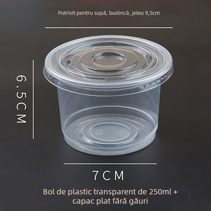 Vasuri de unică folosință, circulare, cu pereți îngroșați, pentru takeout și supe cu tăiței, din plastic, set de dimensiuni variate