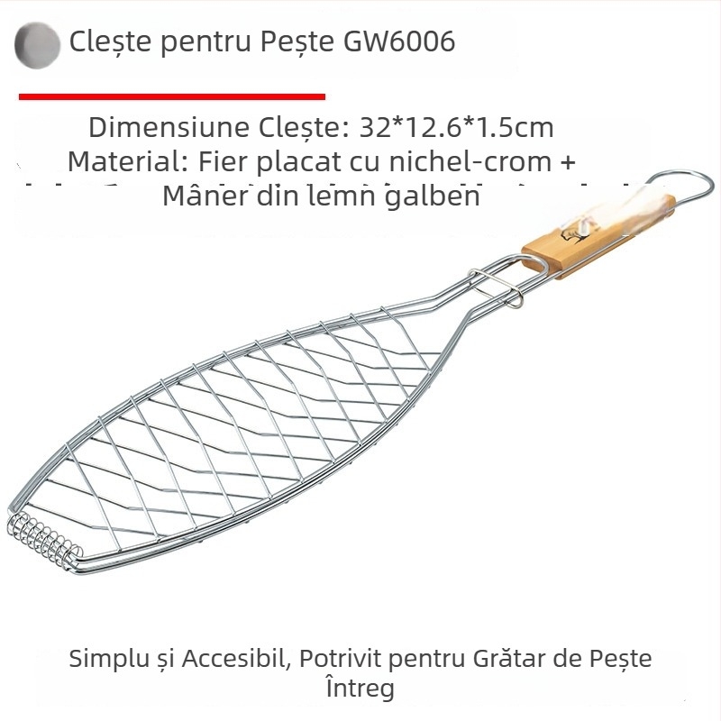 Forest Master Clip pentru pește la grătar, gros și mare, plasă pentru pește la grătar și instrument de grătar pentru exterior